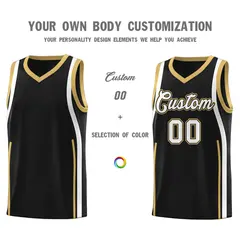 Black White-Old Gold Ribbon Pattern Basketball Kits 3