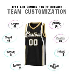 Black White-Old Gold Ribbon Pattern Basketball Kits 4