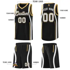 Black White-Old Gold Ribbon Pattern Basketball Kits 5