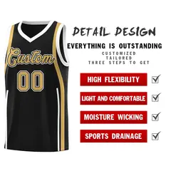 Black White-Old Gold Ribbon Pattern Basketball Kits 2