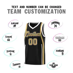 Black White-Old Gold Ribbon Pattern Basketball Kits 4