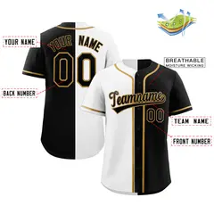 Black White-Old Gold Split Fashion Baseball Jersey 3