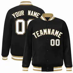 Black White-Old Gold Varsity Full-Snap Letterman Jacket