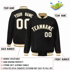 Black White-Old Gold Varsity Full-Snap Letterman Jacket 2