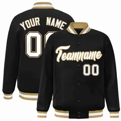 Black White-Old Gold Varsity Full-Snap Letterman Jacket