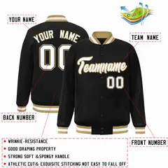 Black White-Old Gold Varsity Full-Snap Letterman Jacket 2