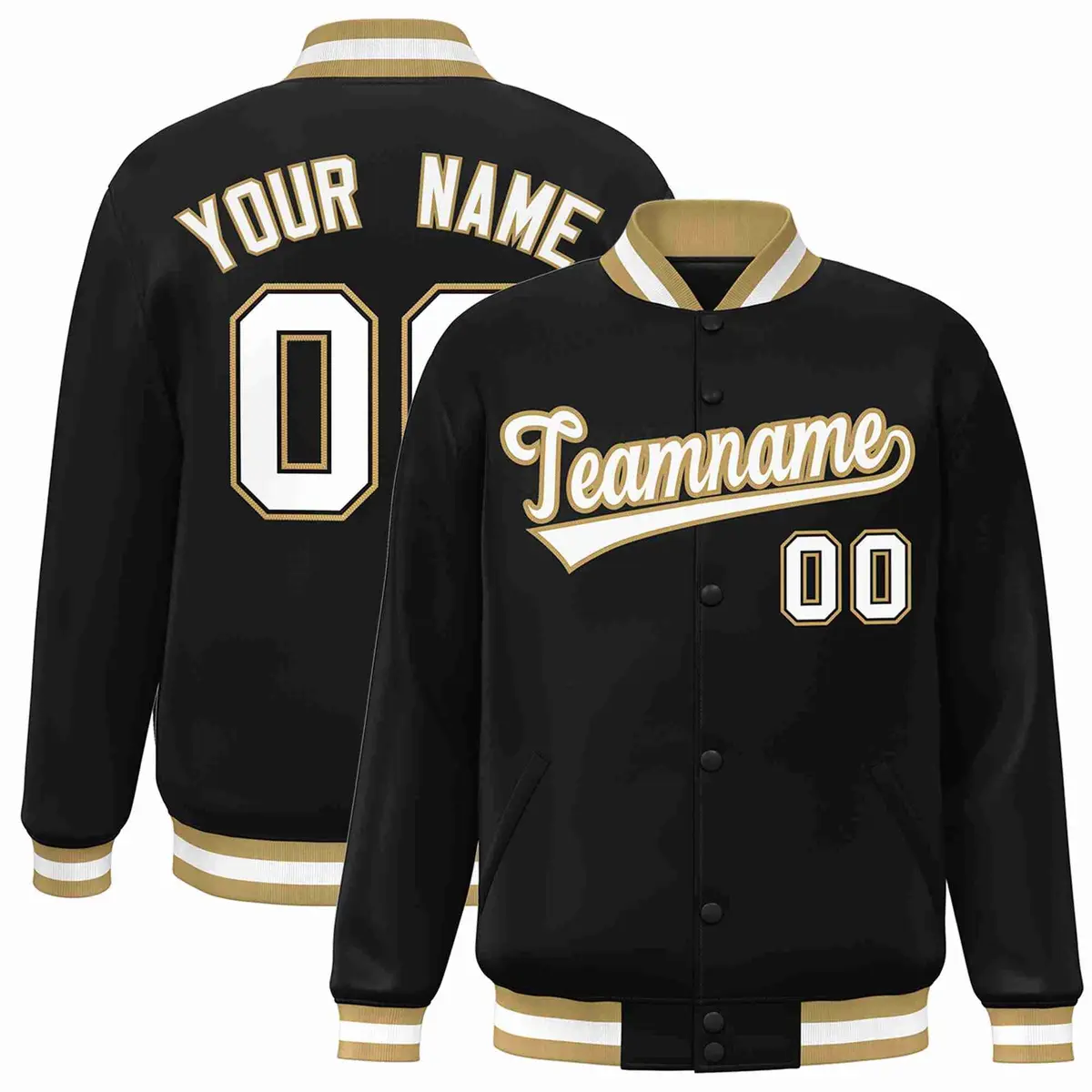 Black White-Old Gold Varsity Full-Snap Letterman Jacket
