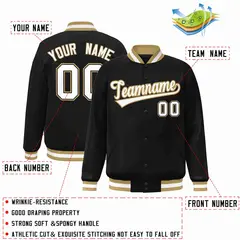 Black White-Old Gold Varsity Full-Snap Letterman Jacket 2