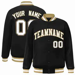 Black White-Old Gold Varsity Full-Snap Letterman Jacket