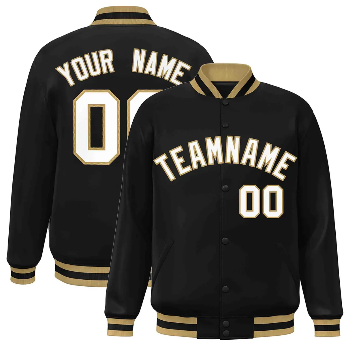 Black White-Old Gold Varsity Full-Snap Letterman Jacket