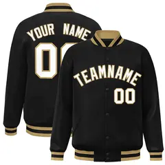 Black White-Old Gold Varsity Full-Snap Letterman Jacket 1