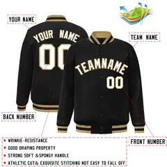 Black White-Old Gold Varsity Full-Snap Letterman Jacket 2