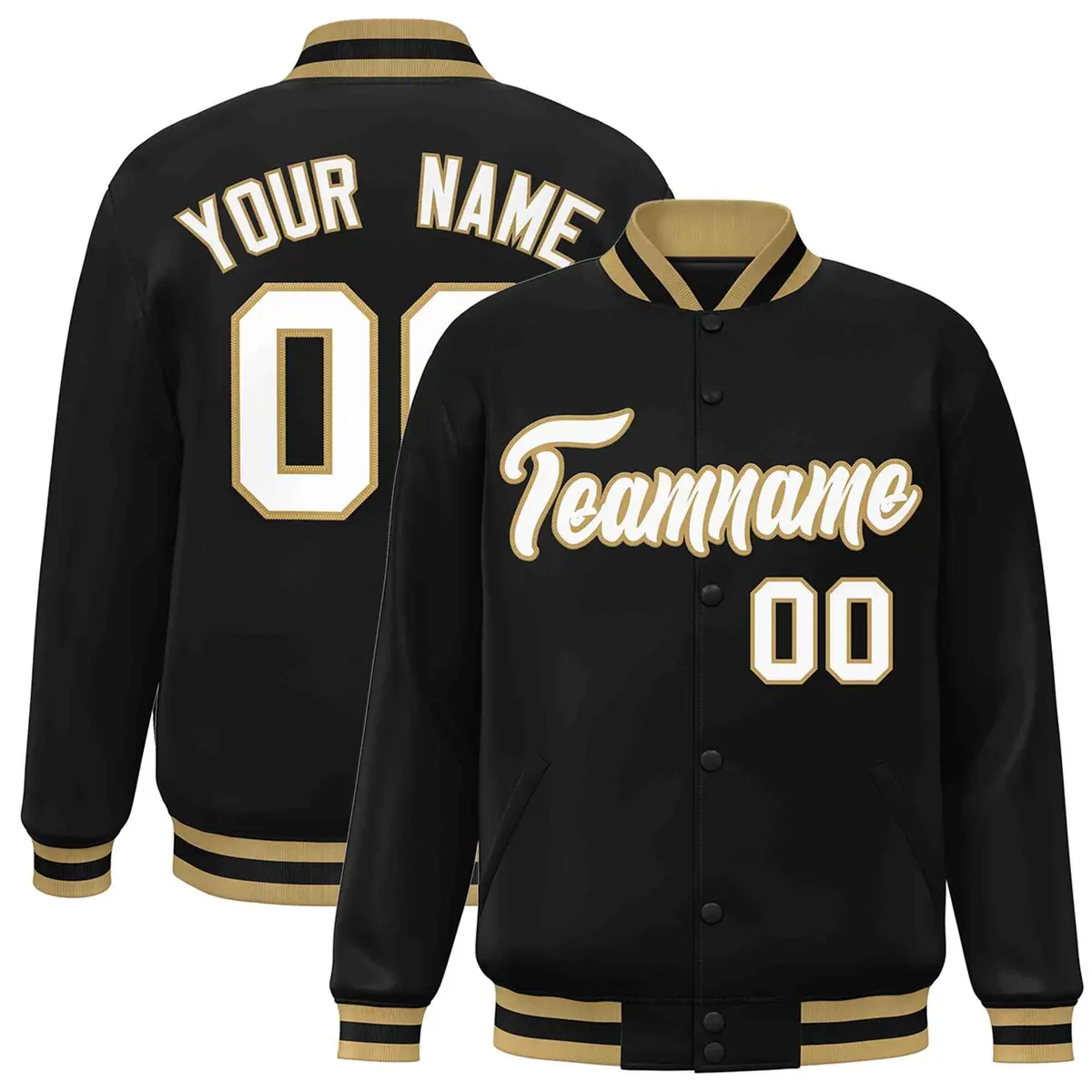 Black White-Old Gold Varsity Full-Snap Letterman Jacket