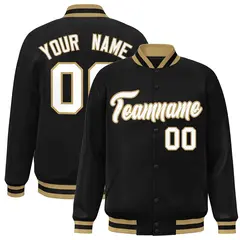 Black White-Old Gold Varsity Full-Snap Letterman Jacket 1