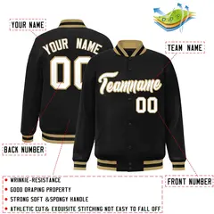 Black White-Old Gold Varsity Full-Snap Letterman Jacket 2