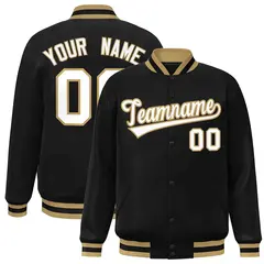 Black White-Old Gold Varsity Full-Snap Letterman Jacket
