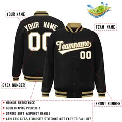 Black White-Old Gold Varsity Full-Snap Letterman Jacket 2