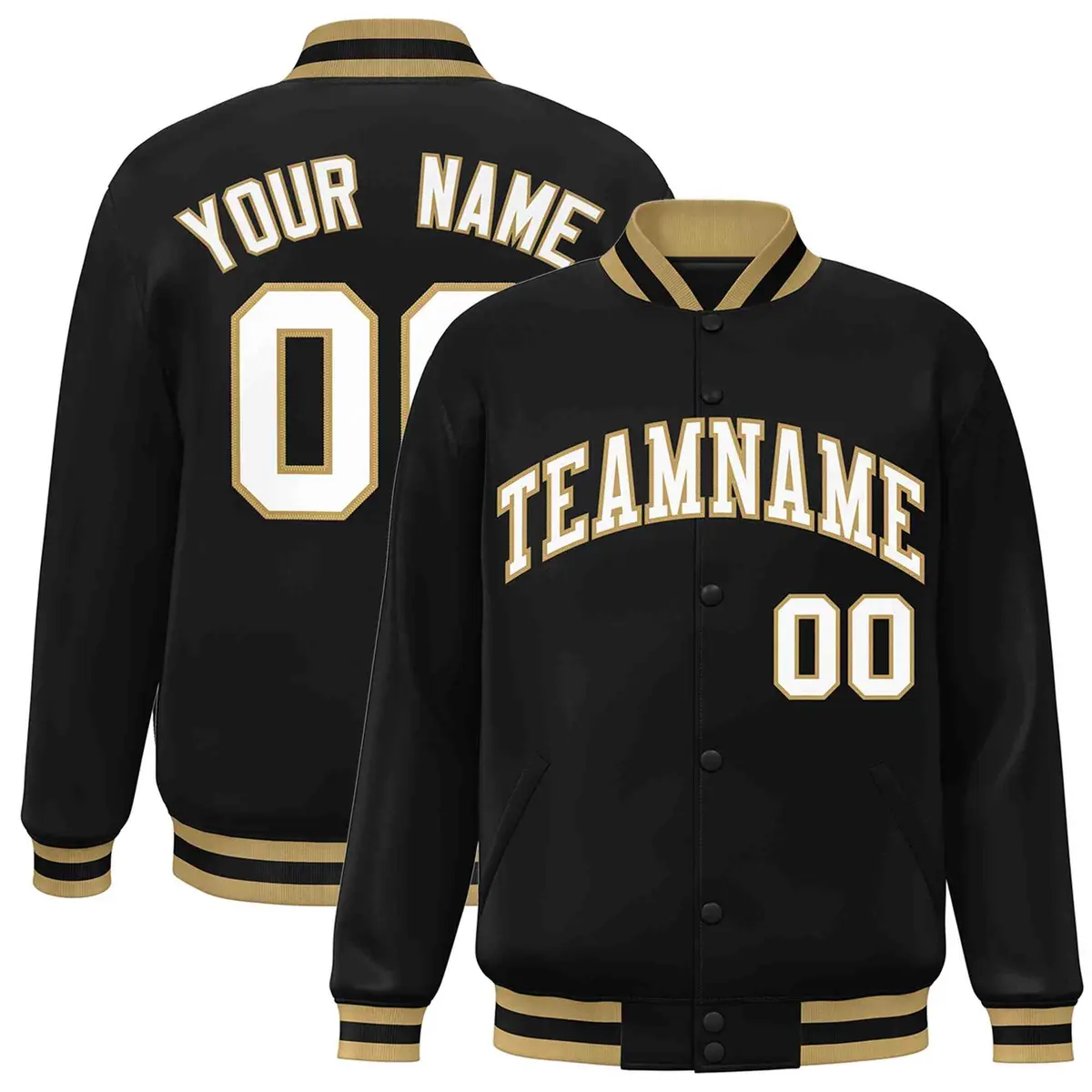 Black White-Old Gold Varsity Full-Snap Letterman Jacket