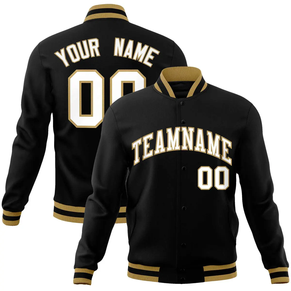 Black White-Old Gold Varsity Full-Snap Letterman Jacket