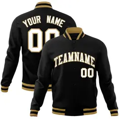 Black White-Old Gold Varsity Full-Snap Letterman Jacket 1