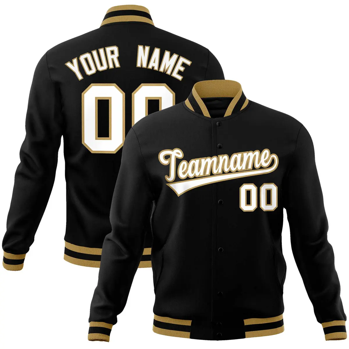 Black White-Old Gold Varsity Full-Snap Letterman Jacket