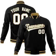 Black White-Old Gold Varsity Full-Snap Letterman Jacket 1
