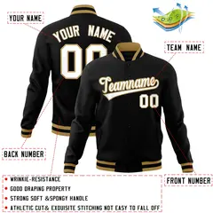 Black White-Old Gold Varsity Full-Snap Letterman Jacket 4