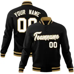 Black White-Old Gold Varsity Full-Snap Letterman Jacket 1