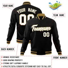 Black White-Old Gold Varsity Full-Snap Letterman Jacket 4