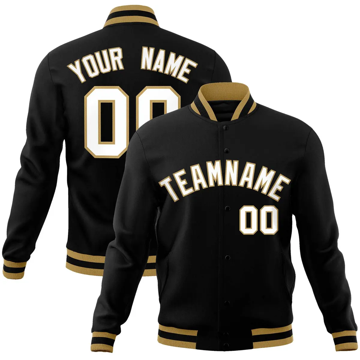 Black White-Old Gold Varsity Full-Snap Letterman Jacket