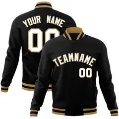 Black White-Old Gold Varsity Full-Snap Letterman Jacket 1