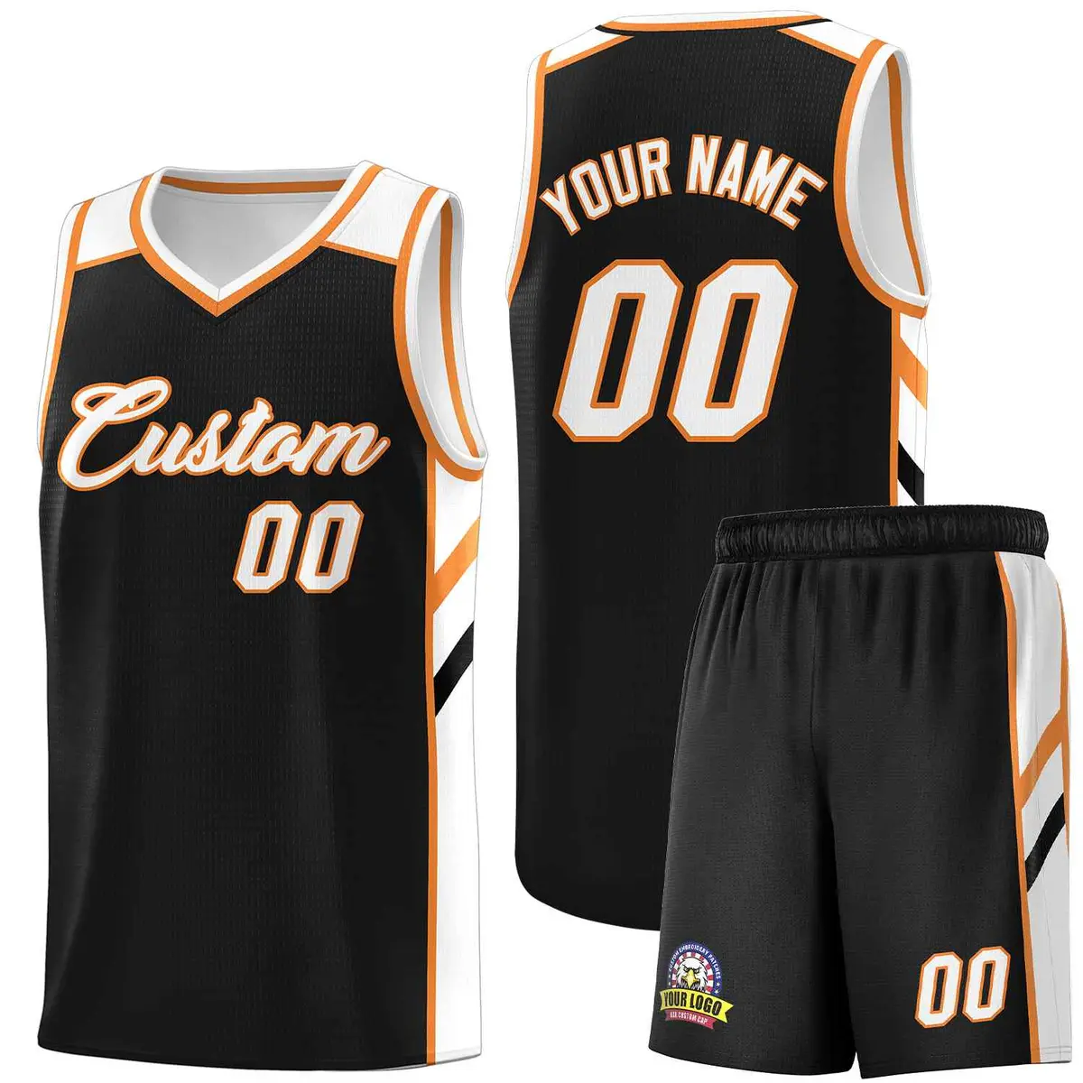 Black White-Orange Classic Basketball Jersey Set