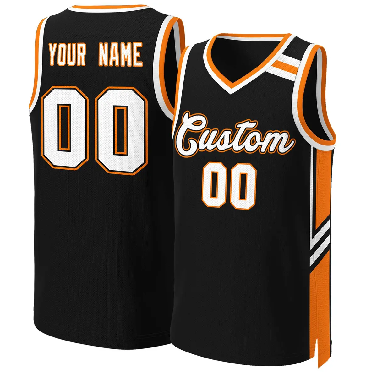 Black White Orange Classic Mesh Basketball Jersey