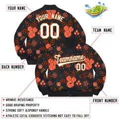 Black White-Orange Flowers Graffiti Bomber Varsity Jacket 2