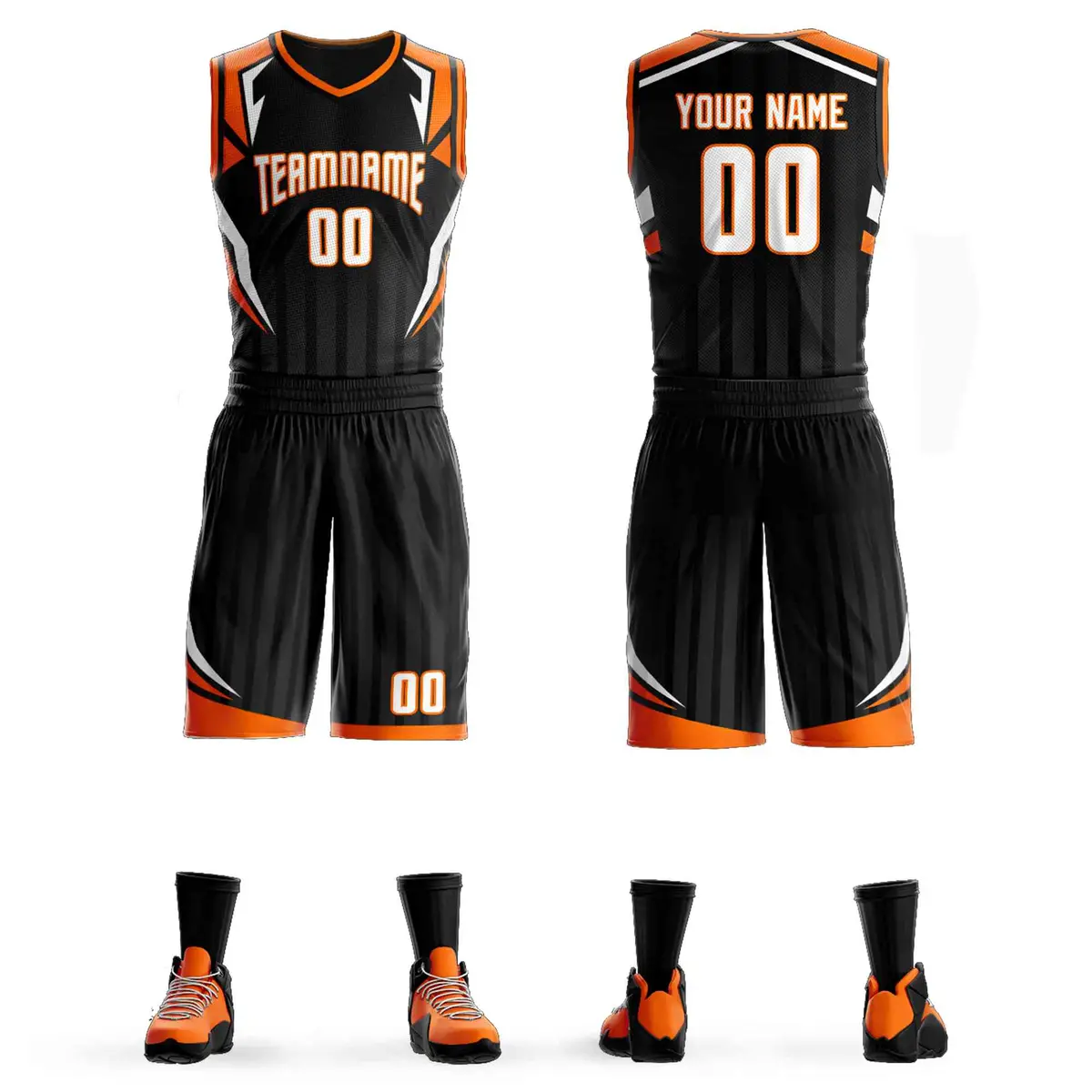 Black White-Orange Graffiti Angular Element Basketball Jersey