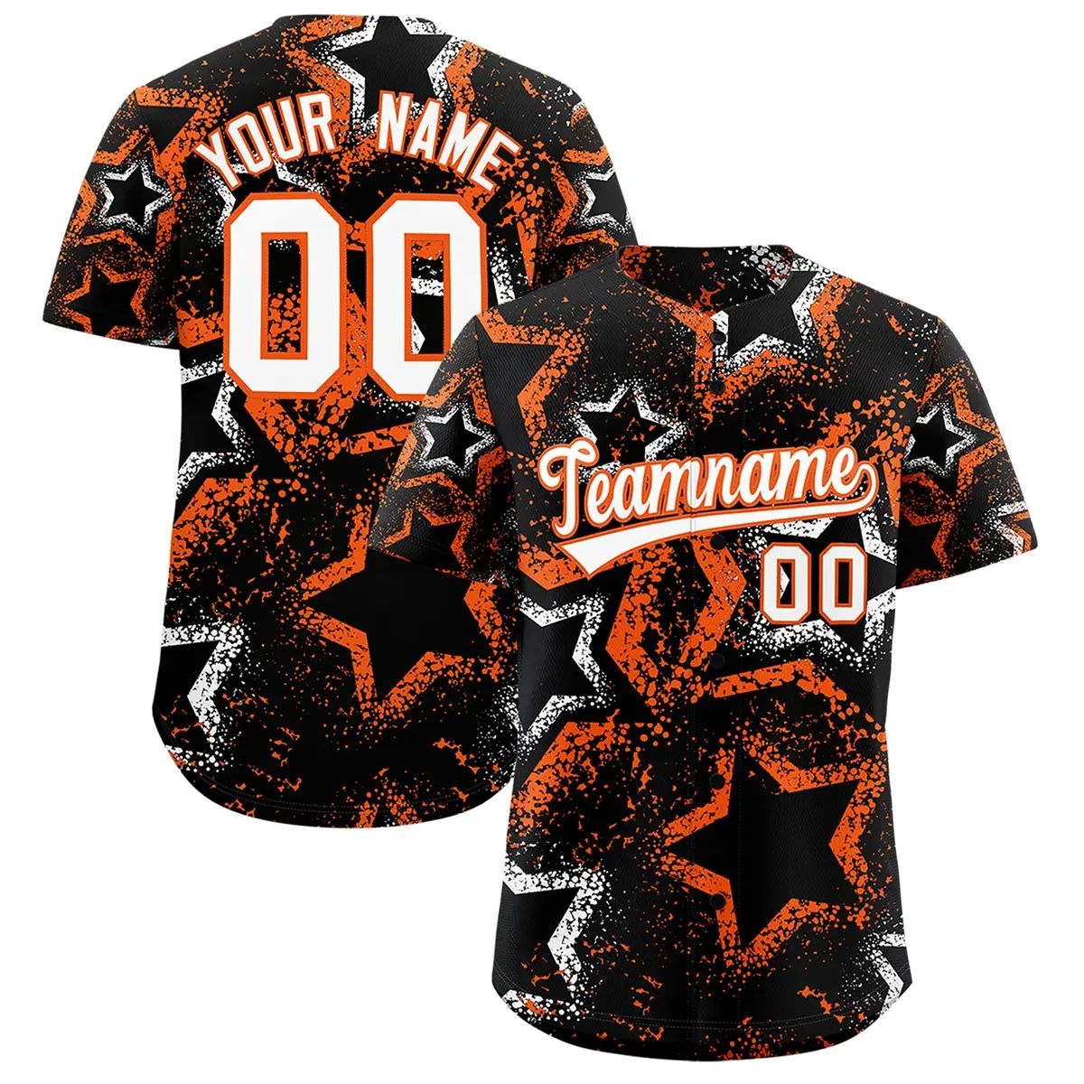 Black White Orange Graffiti Star Ink Texture Baseball Jersey