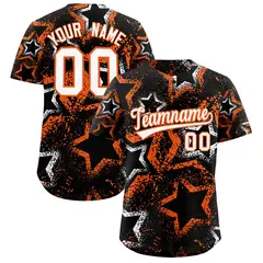 Black White Orange Graffiti Star Ink Texture Baseball Jersey