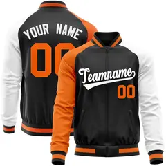 Black White-Orange Raglan Sleeves Varsity Full-Zip Letterman Baseball Jacket