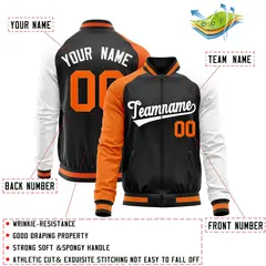 Black White-Orange Raglan Sleeves Varsity Full-Zip Letterman Baseball Jacket 4
