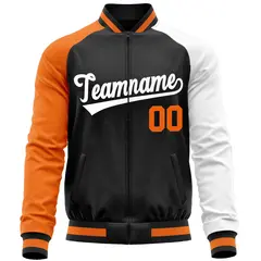 Black White-Orange Raglan Sleeves Varsity Full-Zip Letterman Baseball Jacket 5