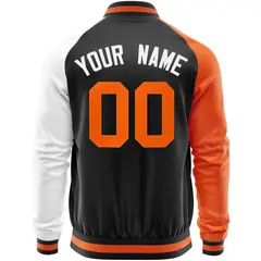 Black White-Orange Raglan Sleeves Varsity Full-Zip Letterman Baseball Jacket 6