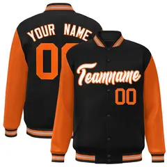 Black White-Orange Raglan Varsity Full-Snap Letterman Jacket 1
