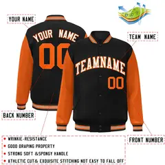 Black White-Orange Raglan Varsity Full-Snap Letterman Jacket 2