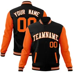 Black White-Orange Raglan Varsity Full-Snap Letterman Jacket 1