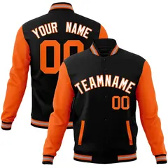 Black White-Orange Raglan Varsity Full-Snap Letterman Jacket