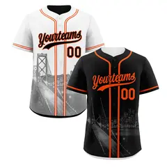 Black White Orange Reversible City Graffiti Baseball Jersey