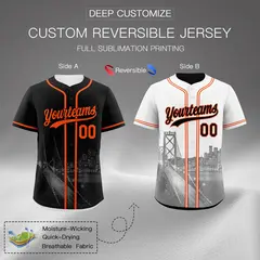 Black White Orange Reversible City Graffiti Baseball Jersey 2