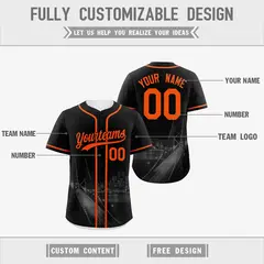 Black White Orange Reversible City Graffiti Baseball Jersey 3