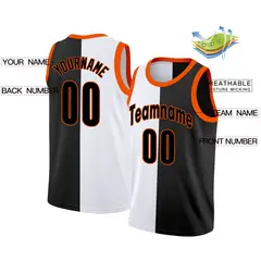 Black White-Orange Split Fashion Basketball Jersey 2