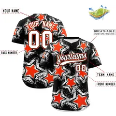 Black White Orange Star Graffiti Baseball Jersey 2